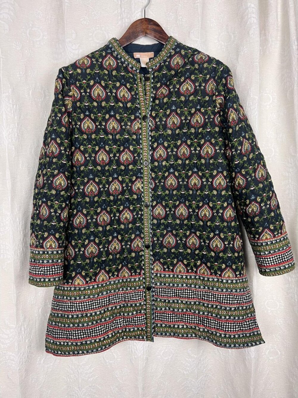 LA CERA Blockprint Quilted Indian Cotton Chore Coat artsy eclectic lagenlook L